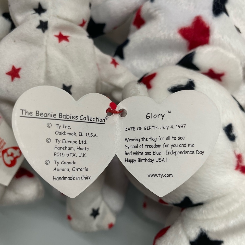 Ty Beanie Babies set 3 “Glory” white and covered in red and blue star 1 Teenie - Picture 4 of 8